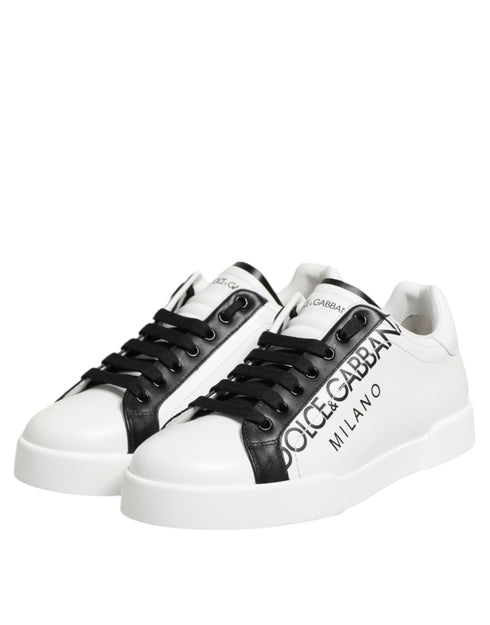 Dolce & Gabbana Black White Leather Portofino Sneaker Shoes